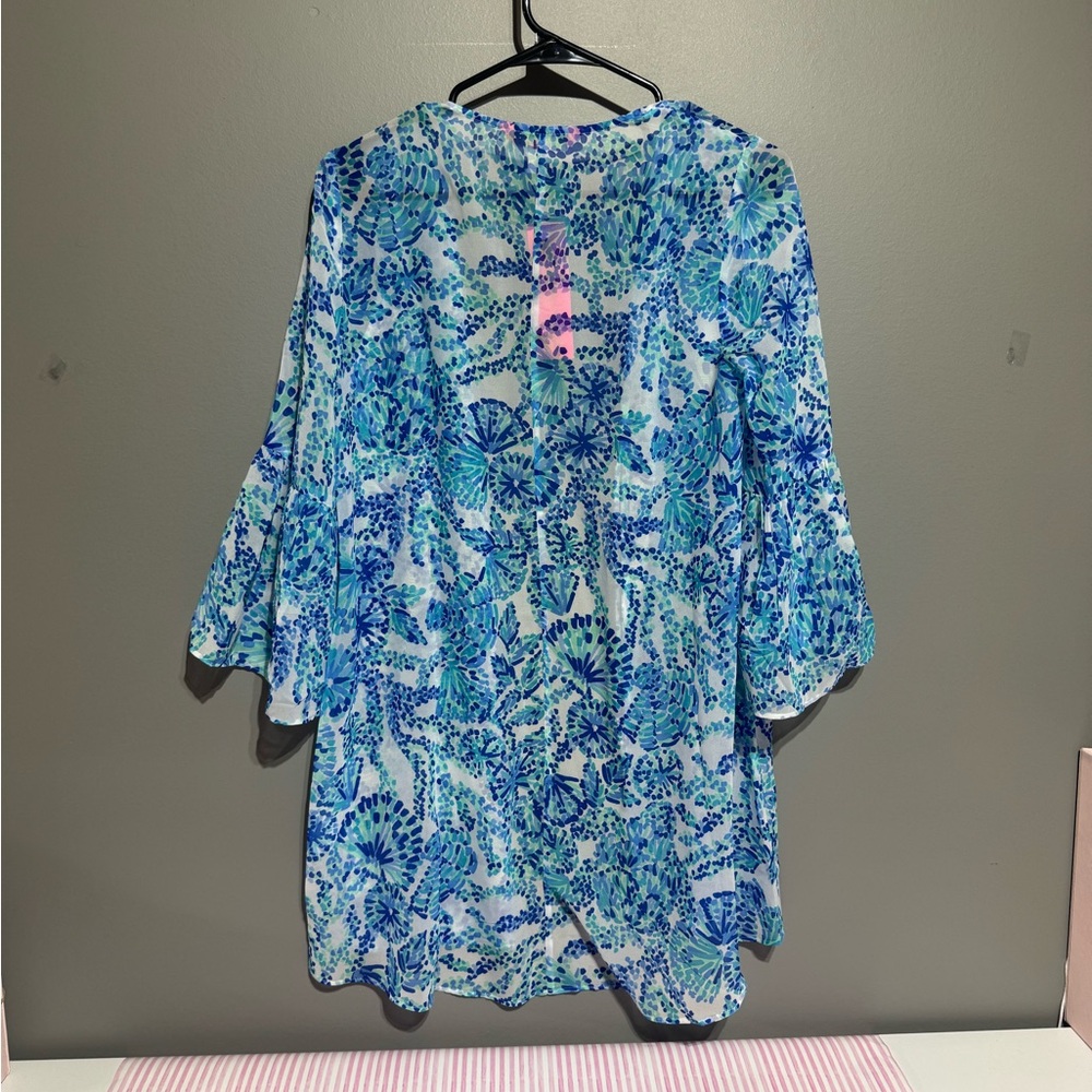 Lilly Pulitzer Motley Turquoise Oasis, Shell me you love me Cover Up XS - Picture 3 of 3